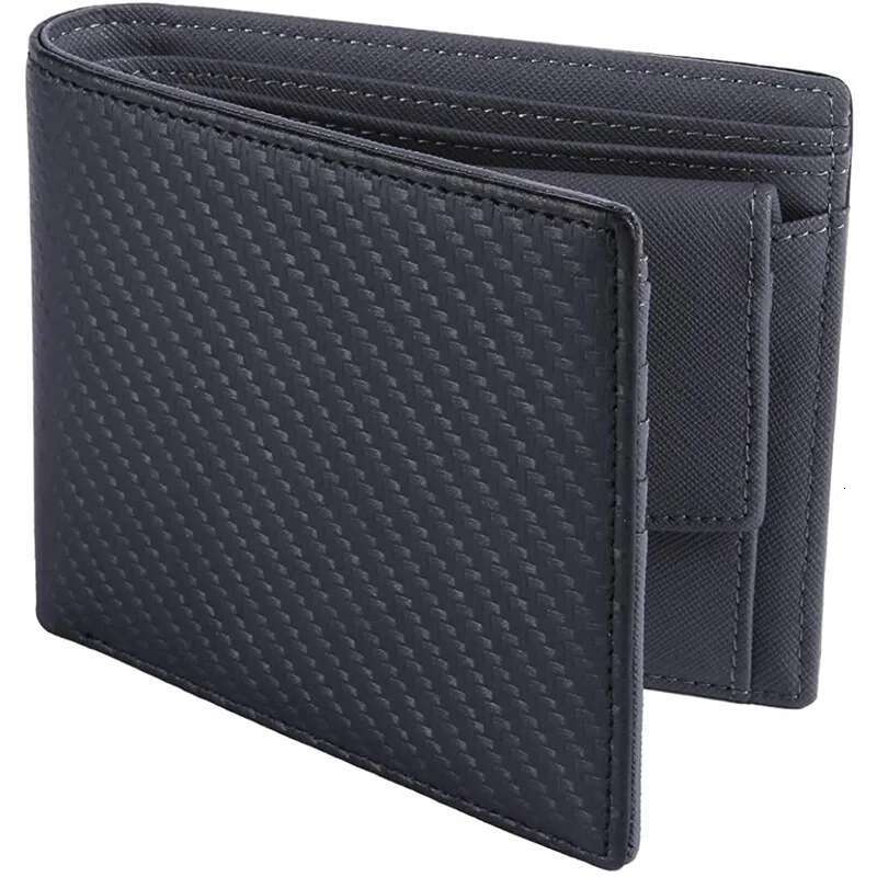 Personalized Customization Of Letters Men's Genuine Leather Carbon Fiber Short Double Fold Lightweight Multi Card Wallet