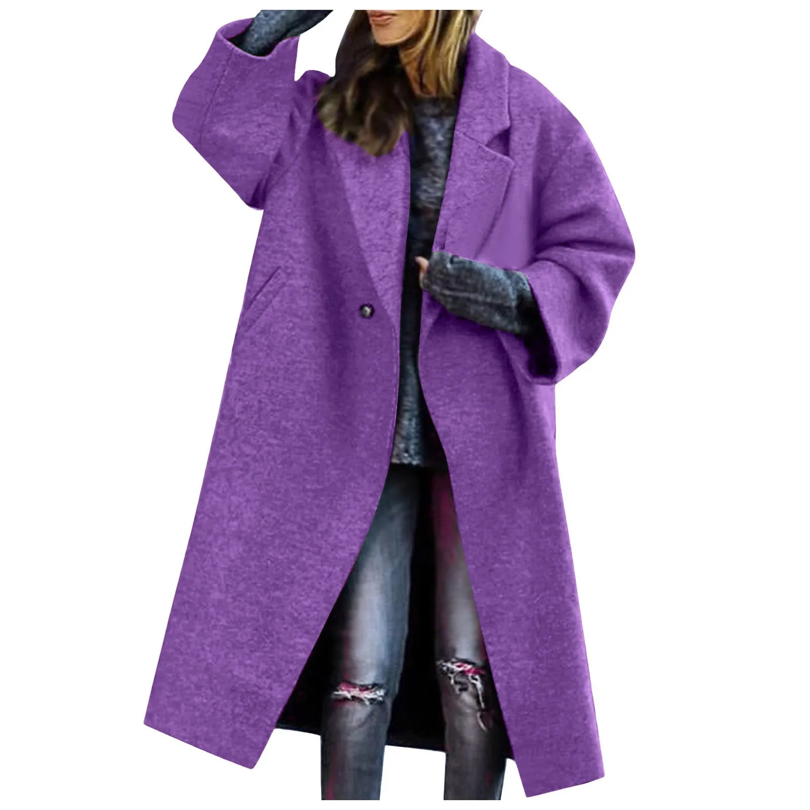 Womens Winter Double Button Midi Long Wool Coat Temperament Commuting Notch Lapel Loose Dressy Casual Winter Green Trench Coat 250118