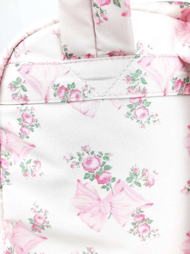 Pink Blue Printed Bow Cosmetic Toiletry Pouch Waterproof Storage Nylon Outdoor Makeup Bag Travel Backpack Lage Organizer