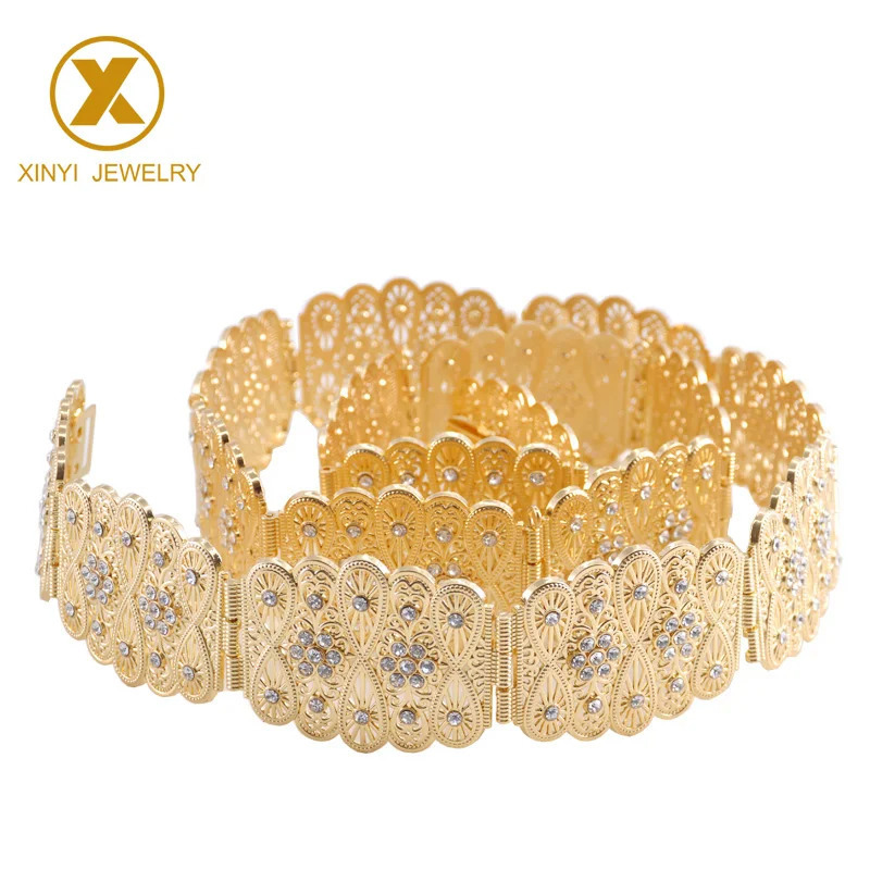Moroccan court style Calvin flower metal strap suitable for womens party and wedding dresses crystal waist chain jewelry decoration 250110