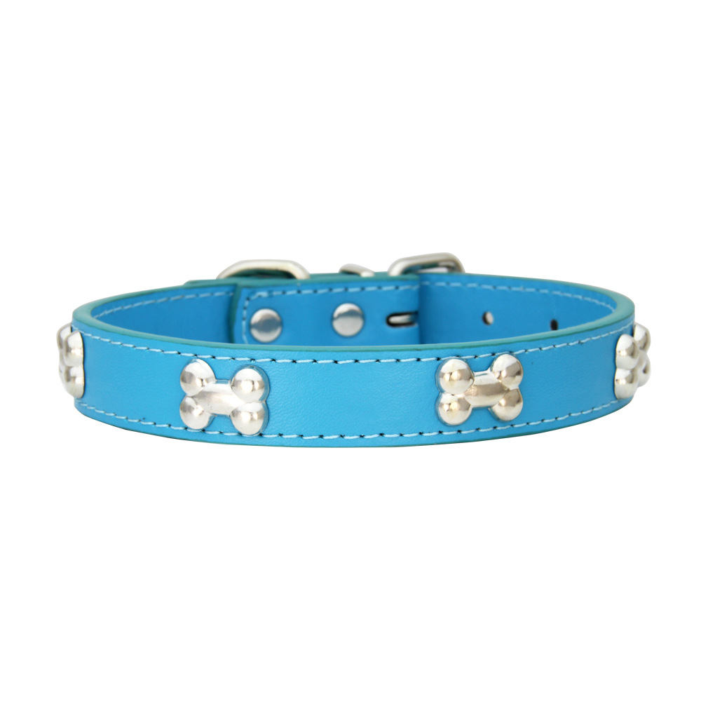 Cross-border pet collar PU leather bone collar adjustable dog neck collar cat dog collar supplies wholesale