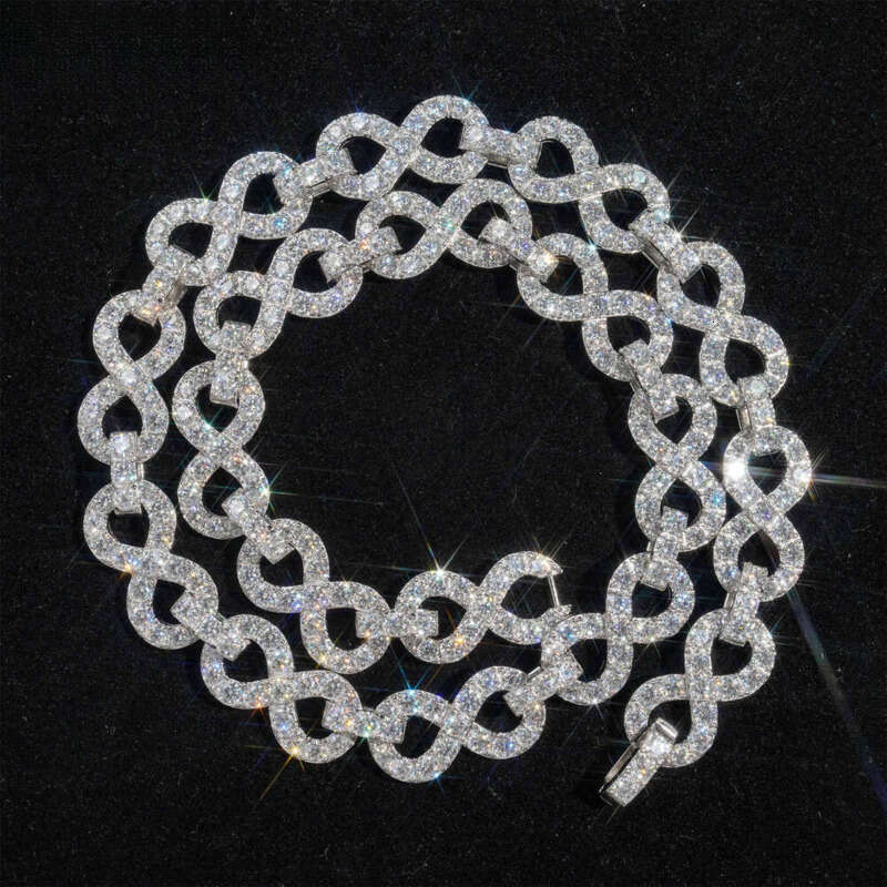 Hot sale design 13mm Infinity necklace VVS moissanite sterg sier ice out dia mossanite cuban k chain