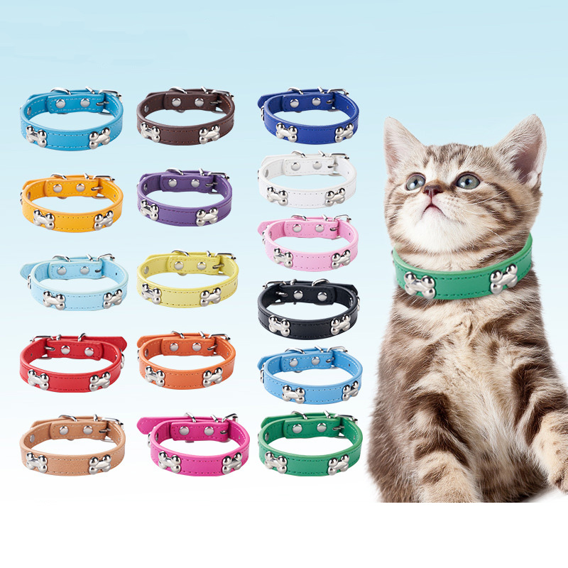 Cross-border pet collar PU leather bone collar adjustable dog neck collar cat dog collar supplies wholesale