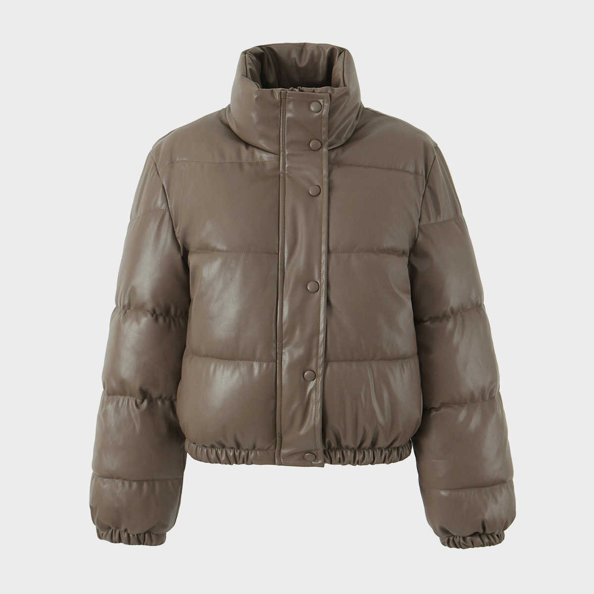Winter New Style Pu Leather Cotton Coat Womens Standing Collar Short Warm Bread Coat Cotton Coat Locomotive Cool Girl Casual Women Jackets Coat Woman 