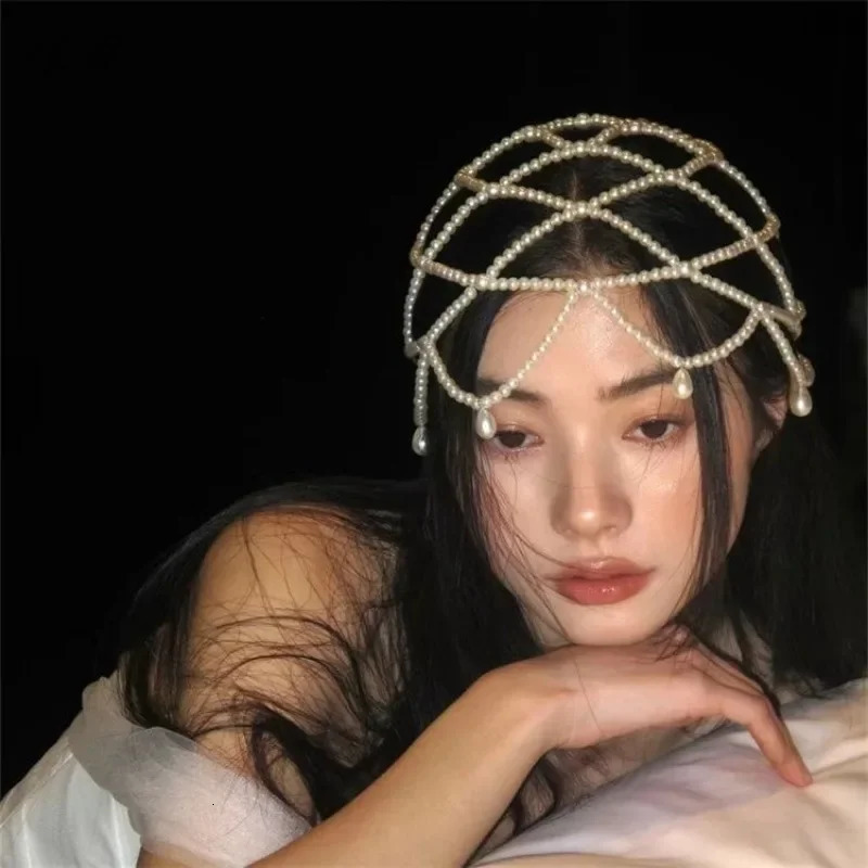 Aesthetic Women Exotic Pearl Tassel Belly Dance Head Cap Hat Headwrap/Hair Accessory/Headpiece for Party Wedding Showing 250117
