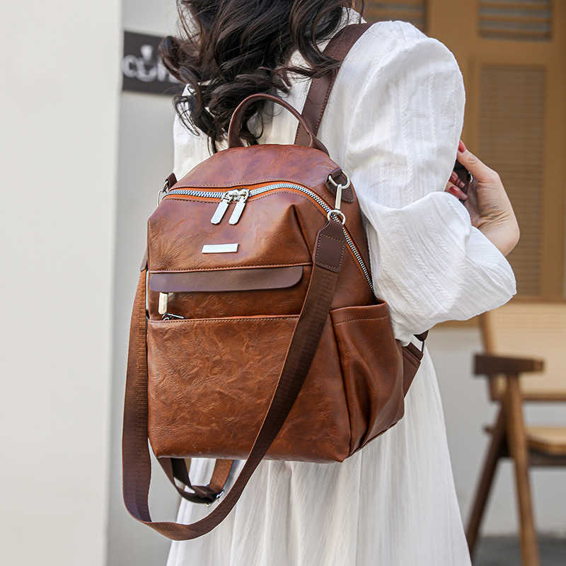 new color blocking womens backpack casual large capacity backpack dual use PU single shoulder womens bag