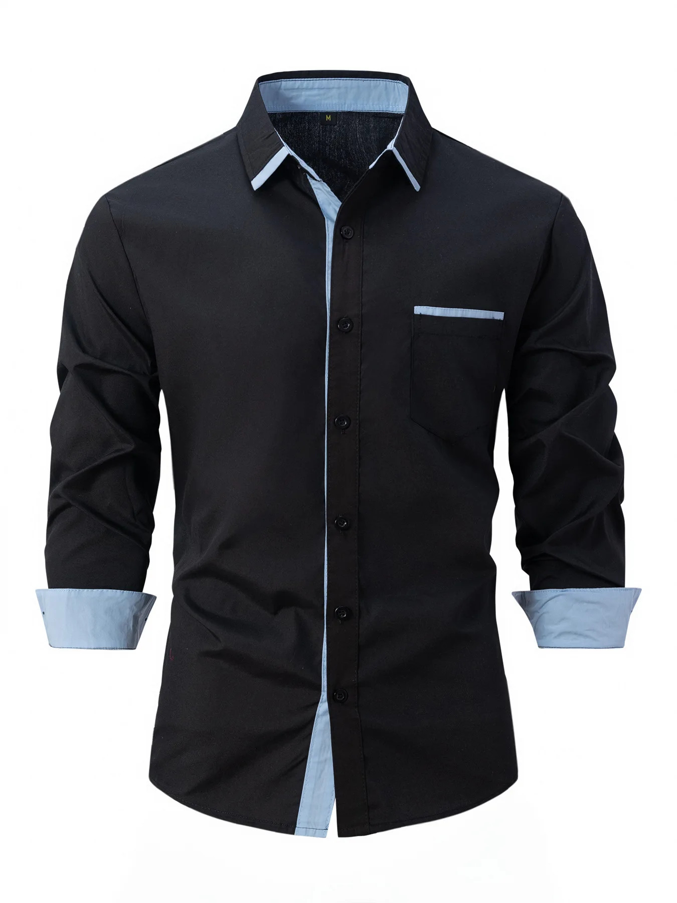 Spring And Autumn Mens Splicing Solid Color Relaxed Breathable Long Sleeve Simple Business Shirt 250118
