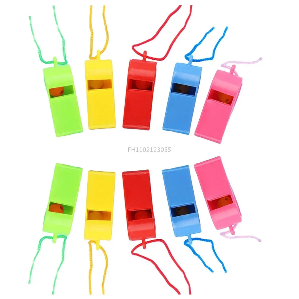 1pcs Mini Plastic Whistle with Rope Children Toys Kids Football Soccer Rugby Cheerleading Birthday Party Supplies 250107