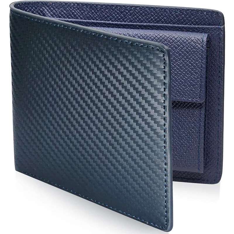 Personalized Customization Of Letters Men's Genuine Leather Carbon Fiber Short Double Fold Lightweight Multi Card Wallet
