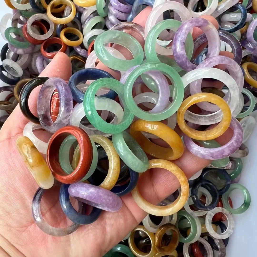 1510pc 6mm Unisex Natural Stone Rose Pink Quartz Rings Amethysts Lapis Crystal Obsidian Finger Ring Party Wedding Size 1720 250110