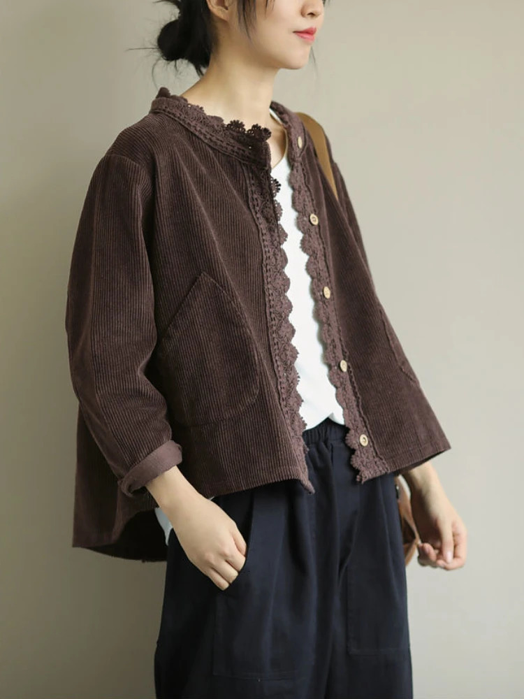 Corduroy Jackets Women Simple Retro All-match Loose Daily Autumn Korean Style Female Classic Pure Basic Fashion Leisure 250113