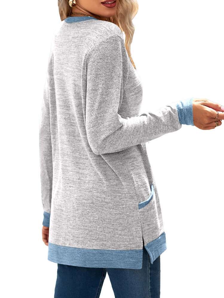 Women's Long Sleeved Designer T-shirt With Solid Color Pockets Lightweight Sportswear Casual T-shirt