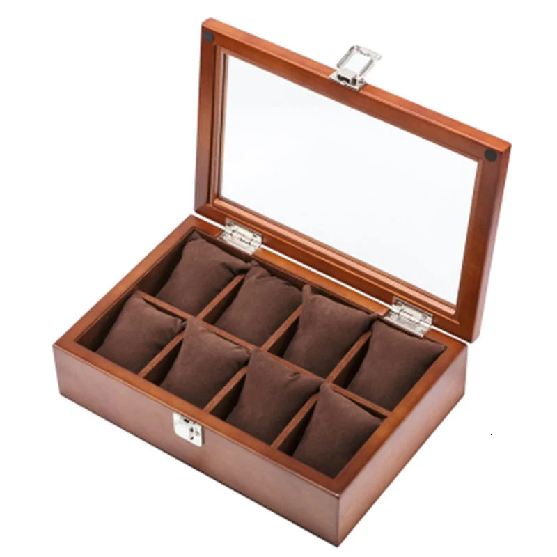 8 Slots Wood Watch Box Organizer Watch Holder With Glass Window Mens Wrist Watch Display Black Watch Cabinet 250117