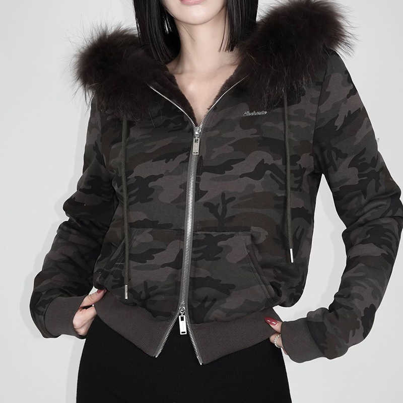 Autumn Winter Womens Fur Patchwork Fashionable Hooded Warm Solid Color Zipper Short Cardigan Jacket Women Jackets Coat Woman Fur 241209