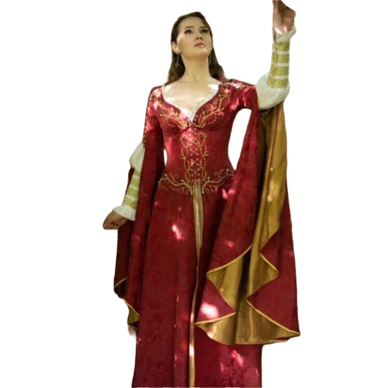 Vintage Medieval Prom Dresses Long Sleeves Burgundy And Ivory Long Special Occasion Dress Gold Beaded Corset Lace Satin Evening Gown For Women 2025