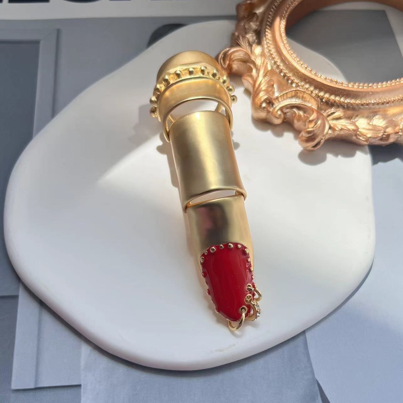 Red Nails Open Finger Cots With Diamonds European And American Popular Enamel One Size Ring Fits All Personalized Schiaparelli Hiphop Vintage Jewelry