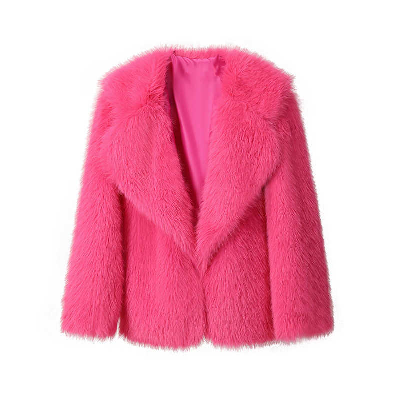 Autumn and Winter New Lapel Fur Coat Womens Artificial Fur Jacket Loose Korean Version Medium Length Jacket Womens Clothing Women Jackets Coat Woman F