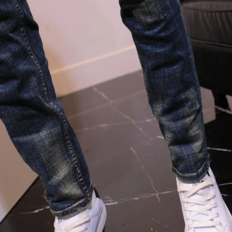 Trouser tear elastic perforated mens jeans slim fit jeans mens skinny jeans skinny jeans 250118