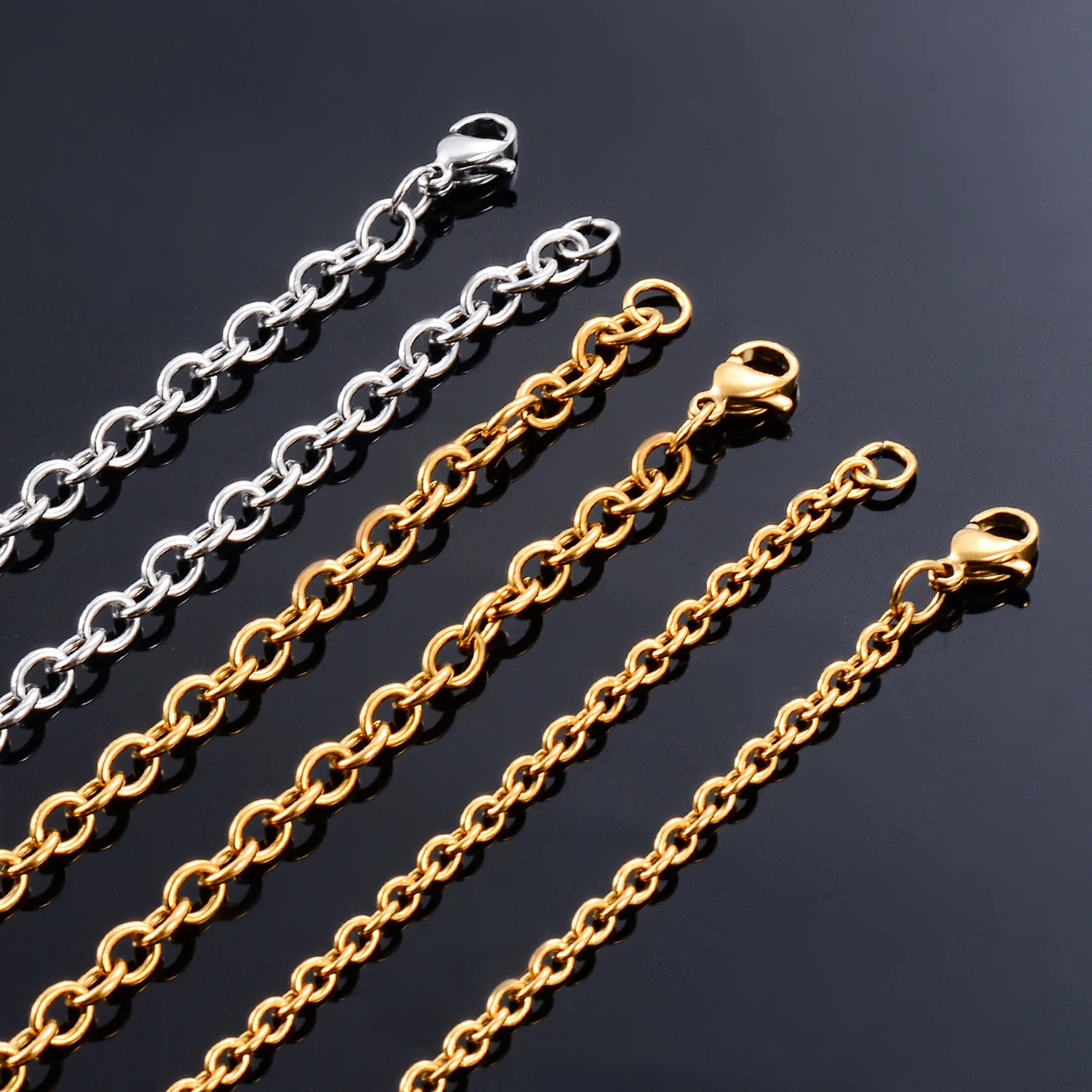 Width 15192342 mm Stainless Steel Rolo Link O Chain Gold Color Mental Necklace For Women Mens Jewelry Gift 250114