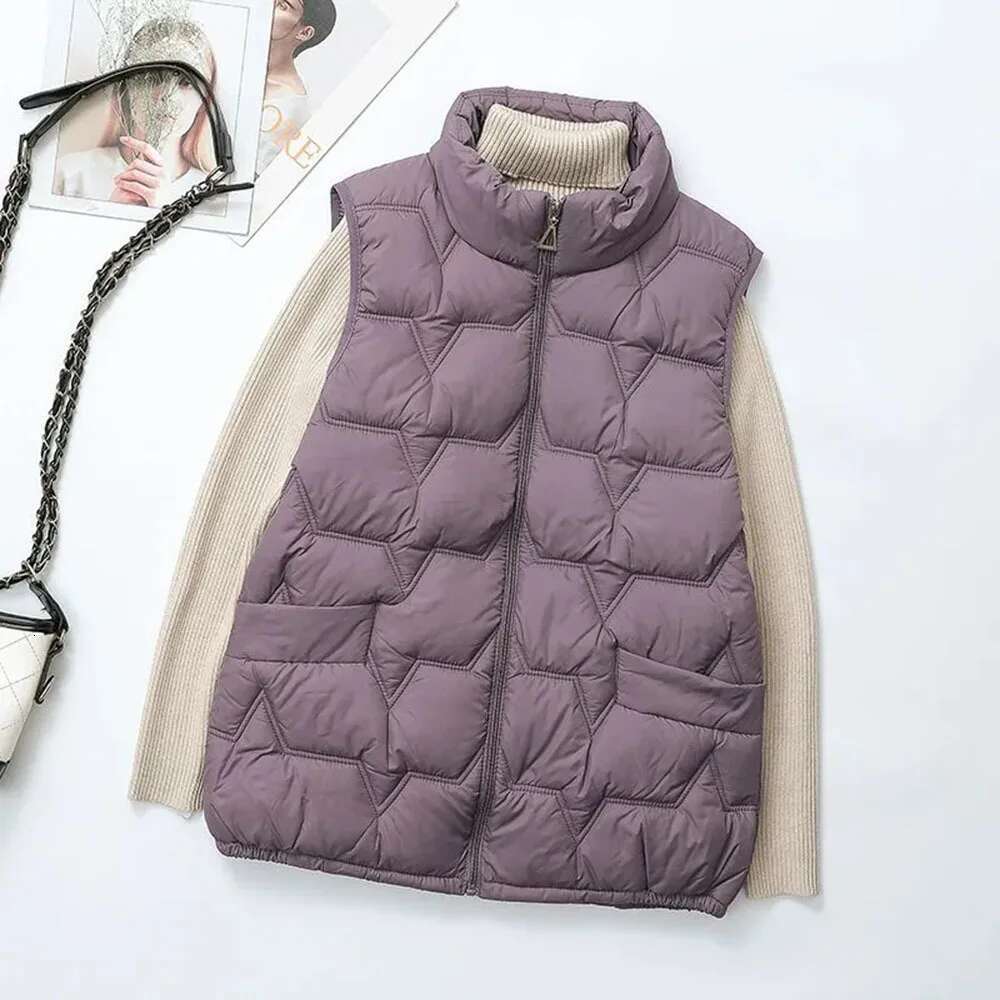Down Vest Jackets For Women New Autumn Winter Ultra Light Stand Collar Beige Sleeveles Cotton Coat Parka Ladies Warm Waistcoat