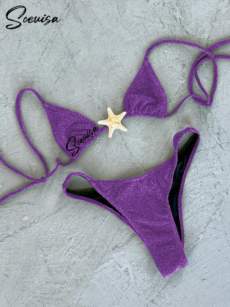 Sexy Low Waisted Bikini Set Swimsuit Starfish Swimwear Women Solid Strappy Beachwear Bathing Suits Brazilian bikini 250118