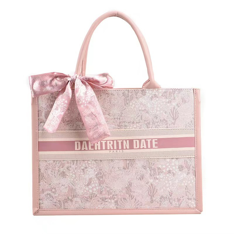 free shipping designer shoulder bags casual handbag Embroidery fashionable Tote bag for women 2025 new style pink grey