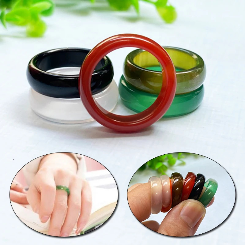 Natural Agate Ring Vintage Colorful Round Rings for Women Men Green Red Stone Finger Simple Unisex Jewelry Gift 250110