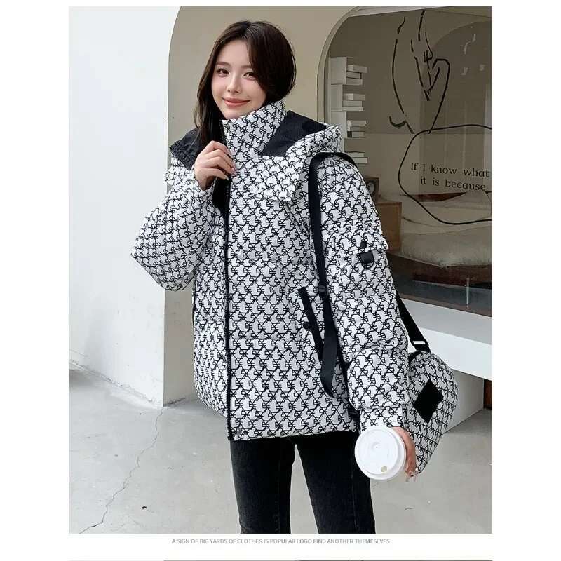Women's Green Plaid Hooded Jacket, Spliced Outerwear, Zipper Parka, Casual Warm Puffer Coat, Female Fashion, Winter, New, 2024