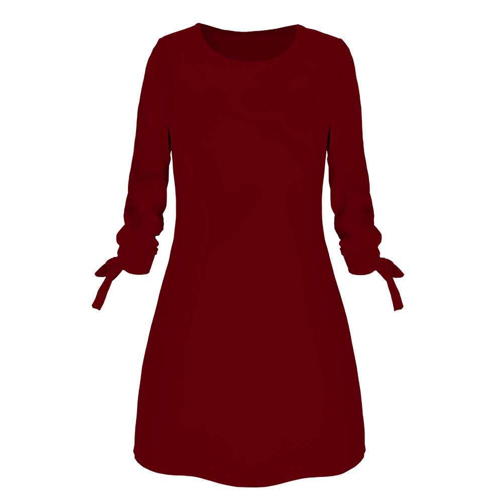 Spring, summer, autumn, European American solid color casual o-neck dresses, lace up, 2025 new style, chic and elegant clothing