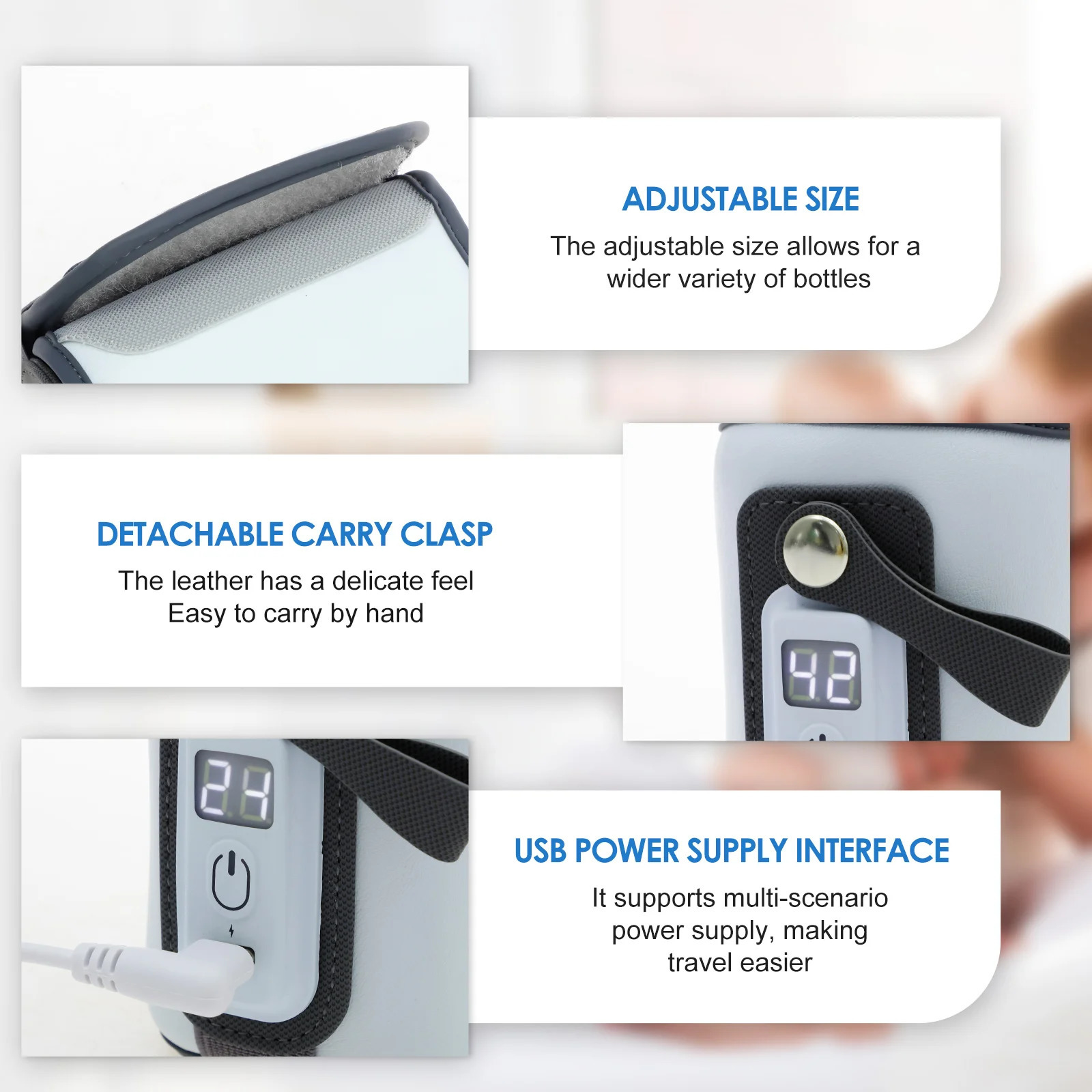 Baby Bottle Warmer Insulated Bag PU Leather 5Speed Temperature Adjustment Milk USB Portable Car Travel 250117