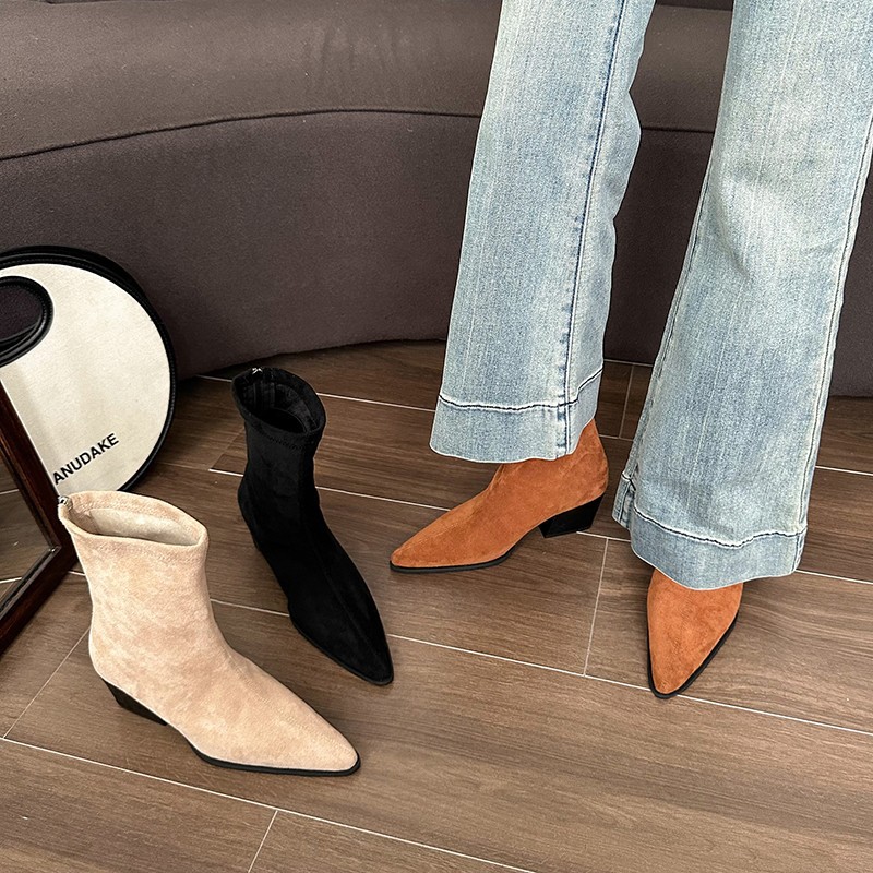 Women Boots Fashion High Chunky Heel Simple Design hot Triple Black Beige Brown Free shipping