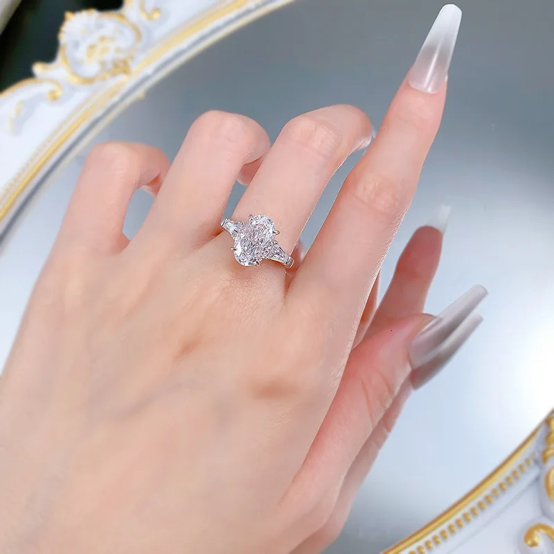 Chram Oval 4CT Lab Diamond Ring 100 Real 925 Sterling Silver Party Wedding Band Rings for Women Engagement Jewelry 250110