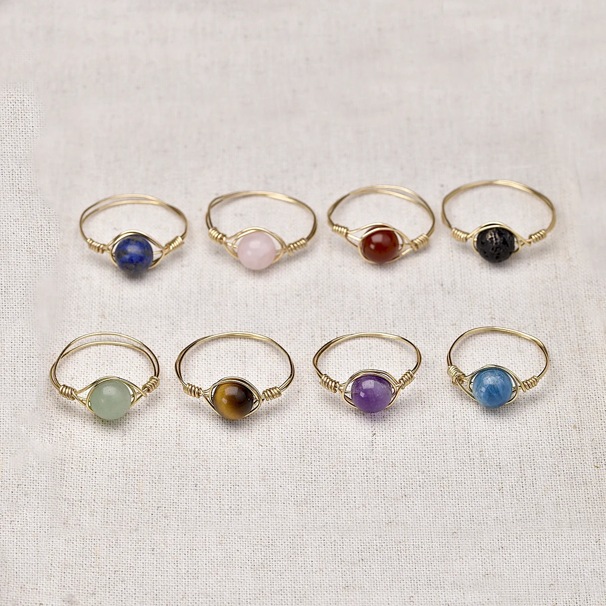 Dainty Friendship Copper Plated With 14K Gold Wire Wrapped Stone Rings Healing Crystals For Women Custom Hippie Jewelry 250110