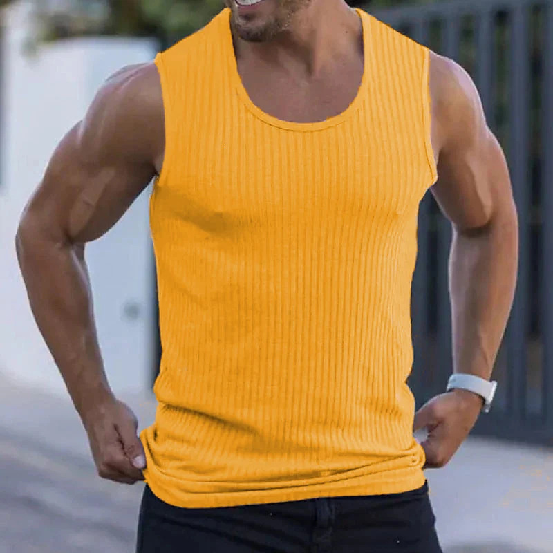 Fashion Slim Knitted Ribbed Tank Tops Men Casual Solid Color O Neck Sleeveless Camisole Summer Fitness Training Mens Vest 250108