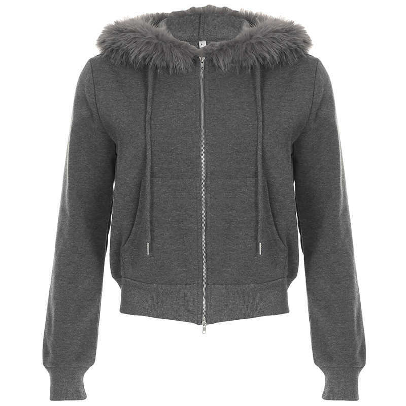 Autumn Winter Womens Fur Patchwork Fashionable Hooded Warm Solid Color Zipper Short Cardigan Jacket Women Jackets Coat Woman Fur 241209