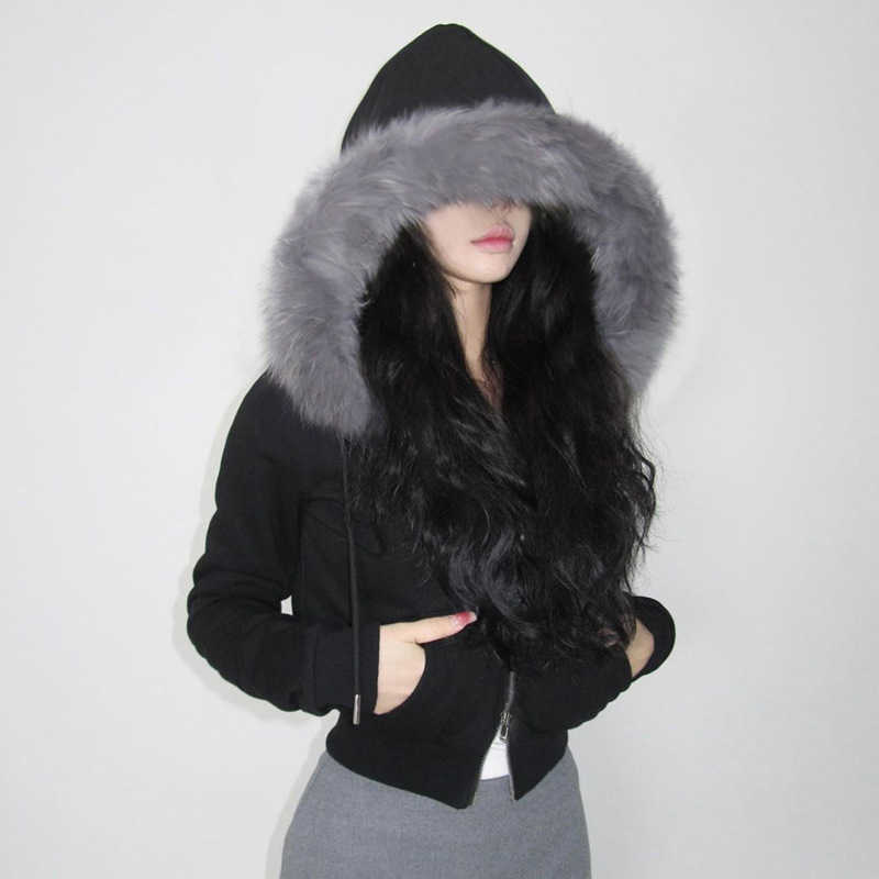 Autumn Winter Womens Fur Patchwork Fashionable Hooded Warm Solid Color Zipper Short Cardigan Jacket Women Jackets Coat Woman Fur 241209