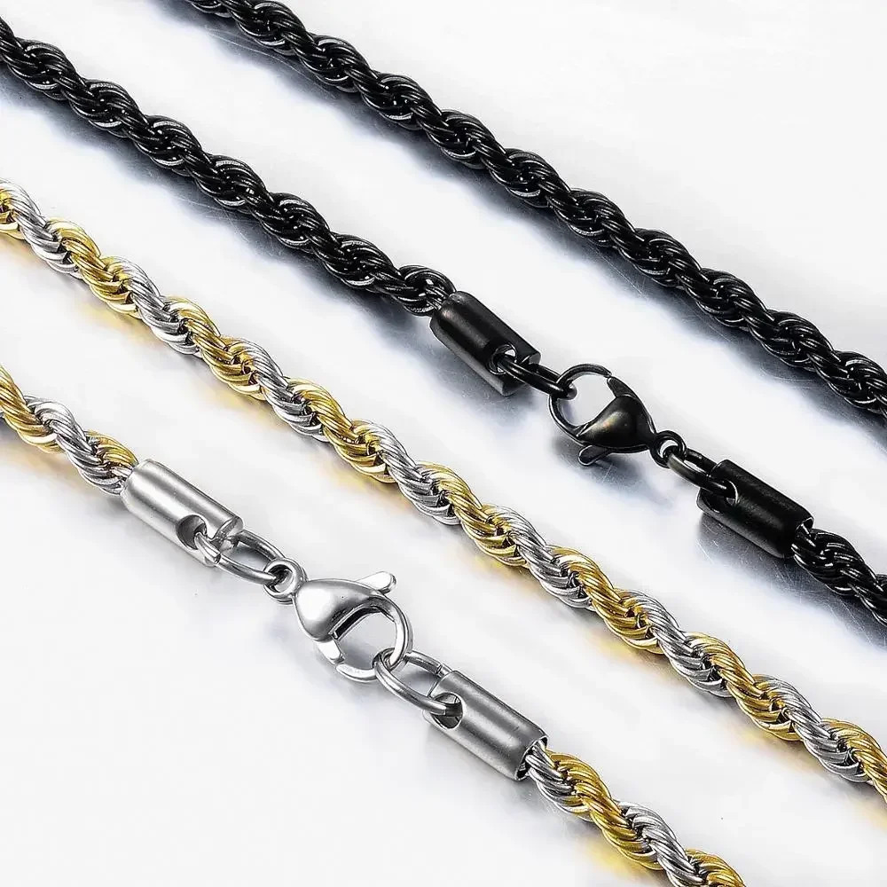 High Quality 2345MM Classic Twisted Rope Chain Stainless Steel Necklace No Fade Fashion Jewelry Accessories For Men Women 250114