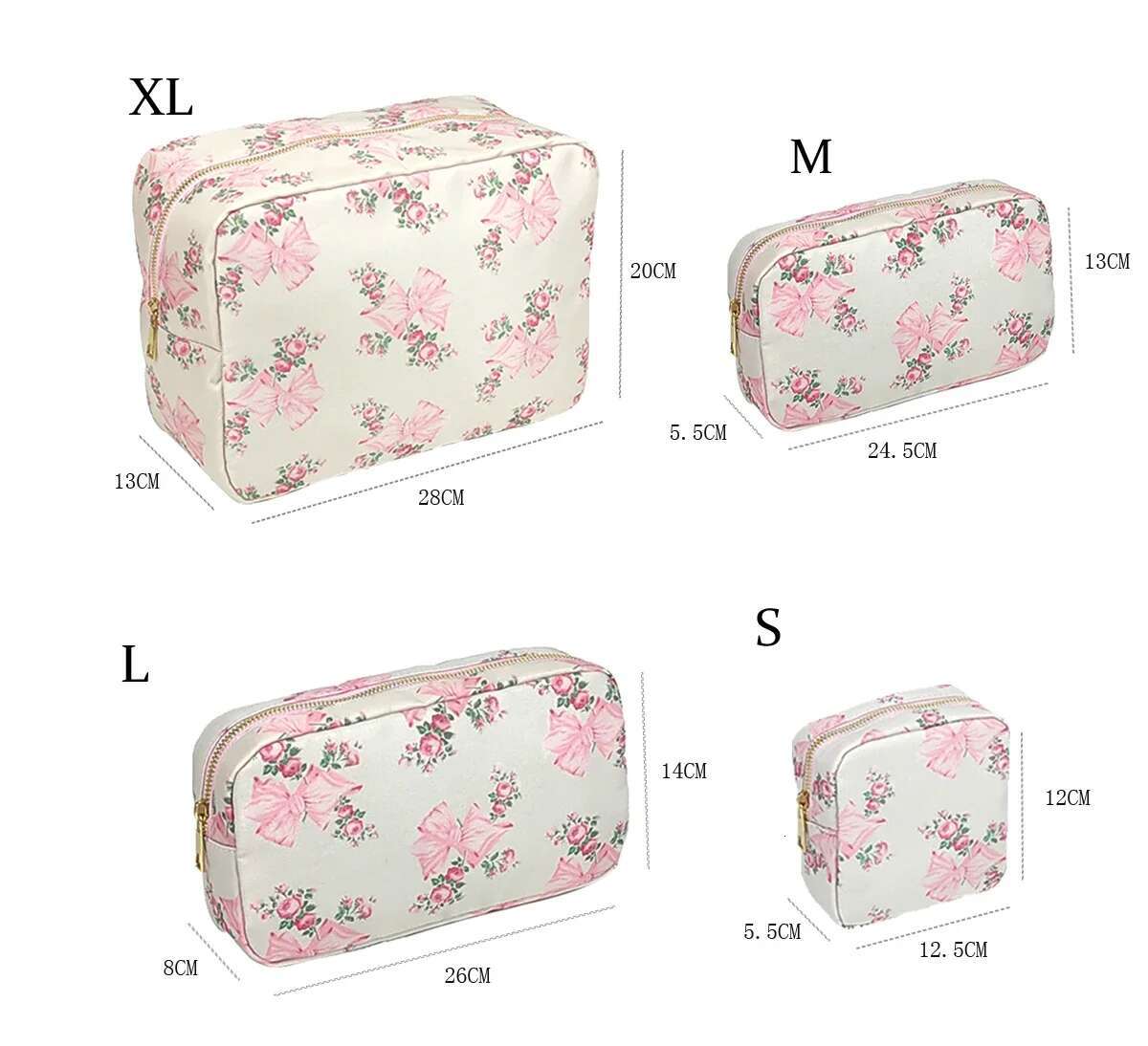Pink Blue Printed Bow Cosmetic Toiletry Pouch Waterproof Storage Nylon Outdoor Makeup Bag Travel Backpack Lage Organizer