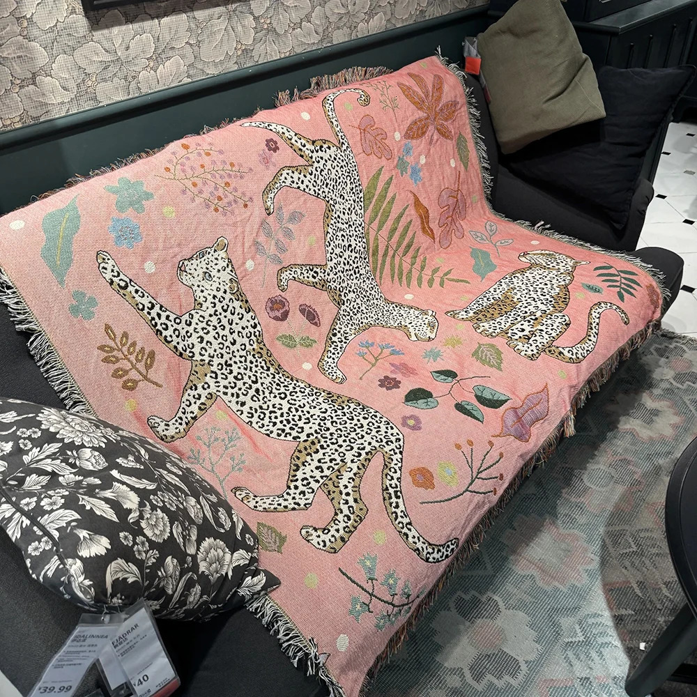 Beach Pink Blankets for Sofa Jacquard Leopard Blanket Knitted Throw Bedspread Cover Tapestry Home Decor 250118