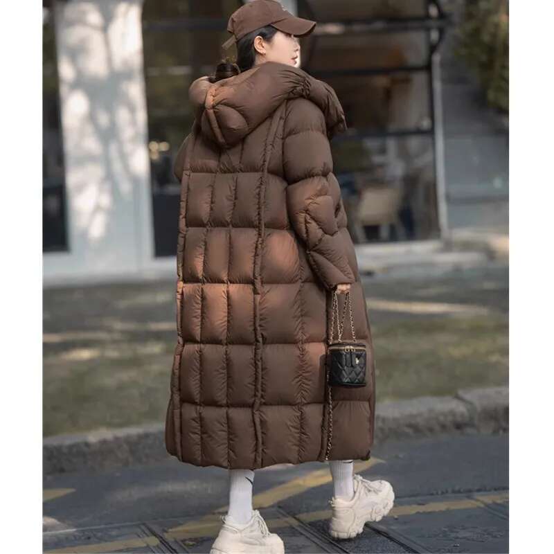 2025 New Winter Long White Goose Down Coat Women's Black Thicken Puff Loose Fluffy Jacket Female Hooded Warm Parka Down Overcoat