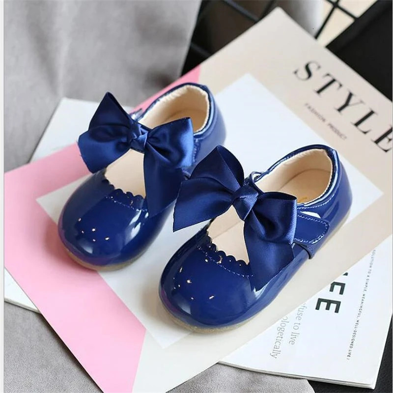 est Spring Autumn Baby Girls Fashion Patent Leather Big Bow Princess Mary Janes Party Shoes Solid Color Student Flats Shoes 250113