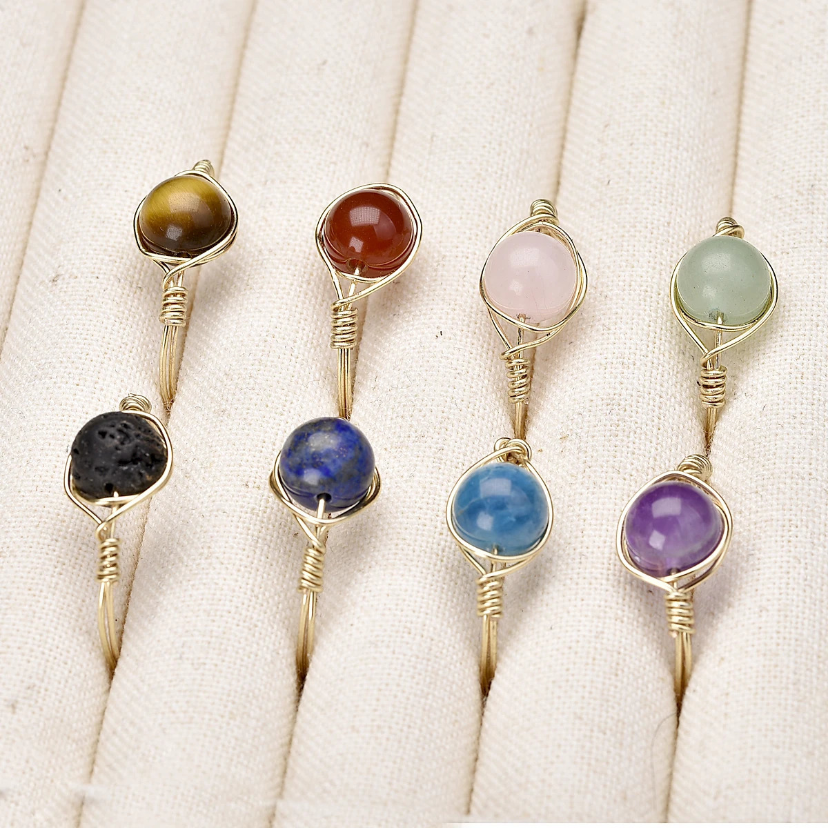 Dainty Friendship Copper Plated With 14K Gold Wire Wrapped Stone Rings Healing Crystals For Women Custom Hippie Jewelry 250110