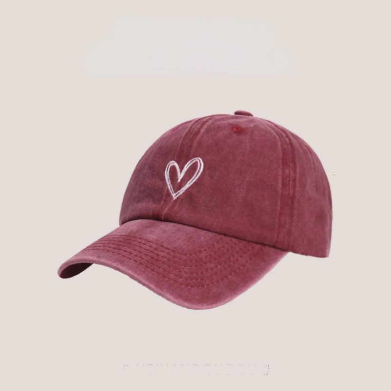 Female Embroidered Peach Heart Wash Denim Baseball Hat Casual Korean Version Thin Couple Soft Top Duck Hat Male 250117