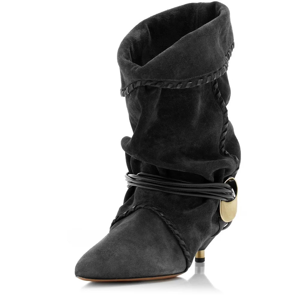 Autumn and Winter Womens Slim Heel Short Boots European American Fashionable Pointed Low Plus Ankle 250117