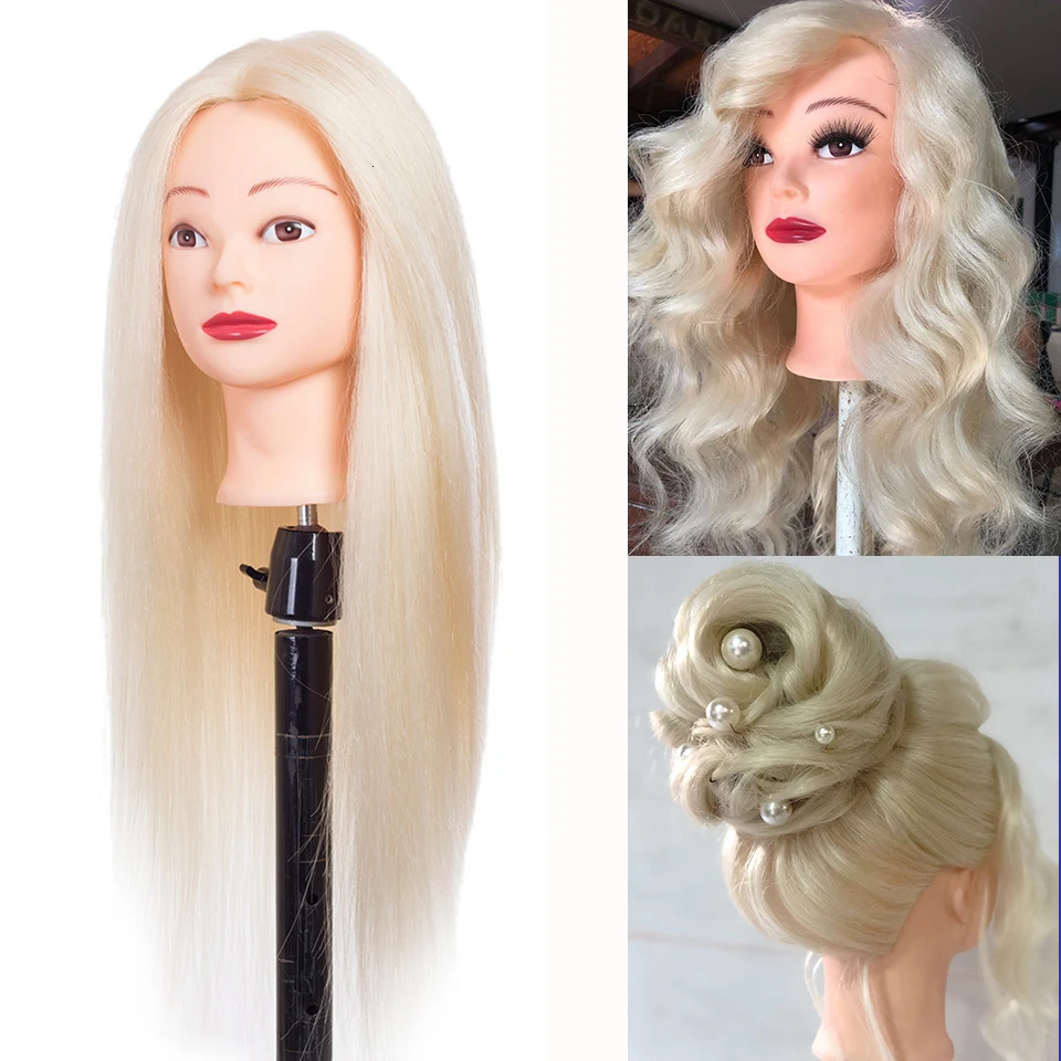 Mannequin Head with Human Hair for Dolls Hairstyles Professional Styling Hairdressing Barber Training Heads 60cm 250114