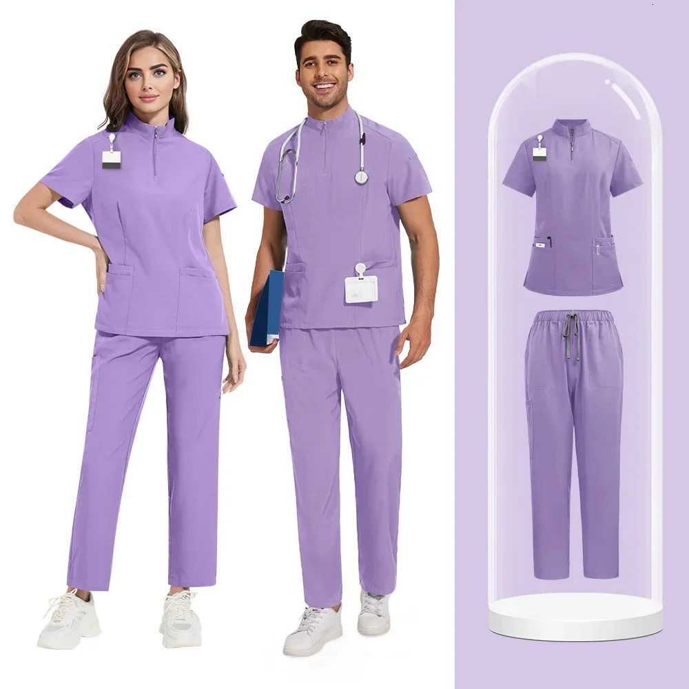 Slim Fit Uniforms Suits Women Men Scrubs Sets Tops Pant Dental Clinic Beauty Salon Spa Lab Workwear Clothes 250110