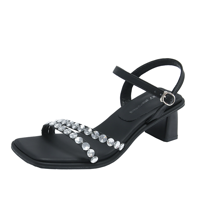 Women Sandals High Heel Fashion Diamond Design Sense Triple Black Beige Silver Free shipping