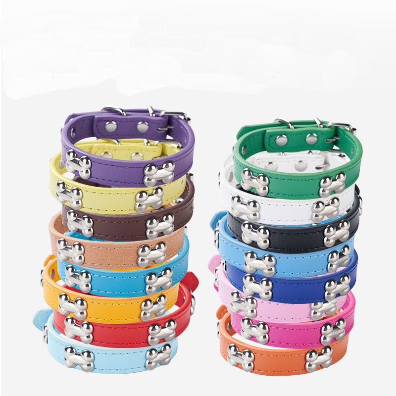 Cross-border pet collar PU leather bone collar adjustable dog neck collar cat dog collar supplies wholesale