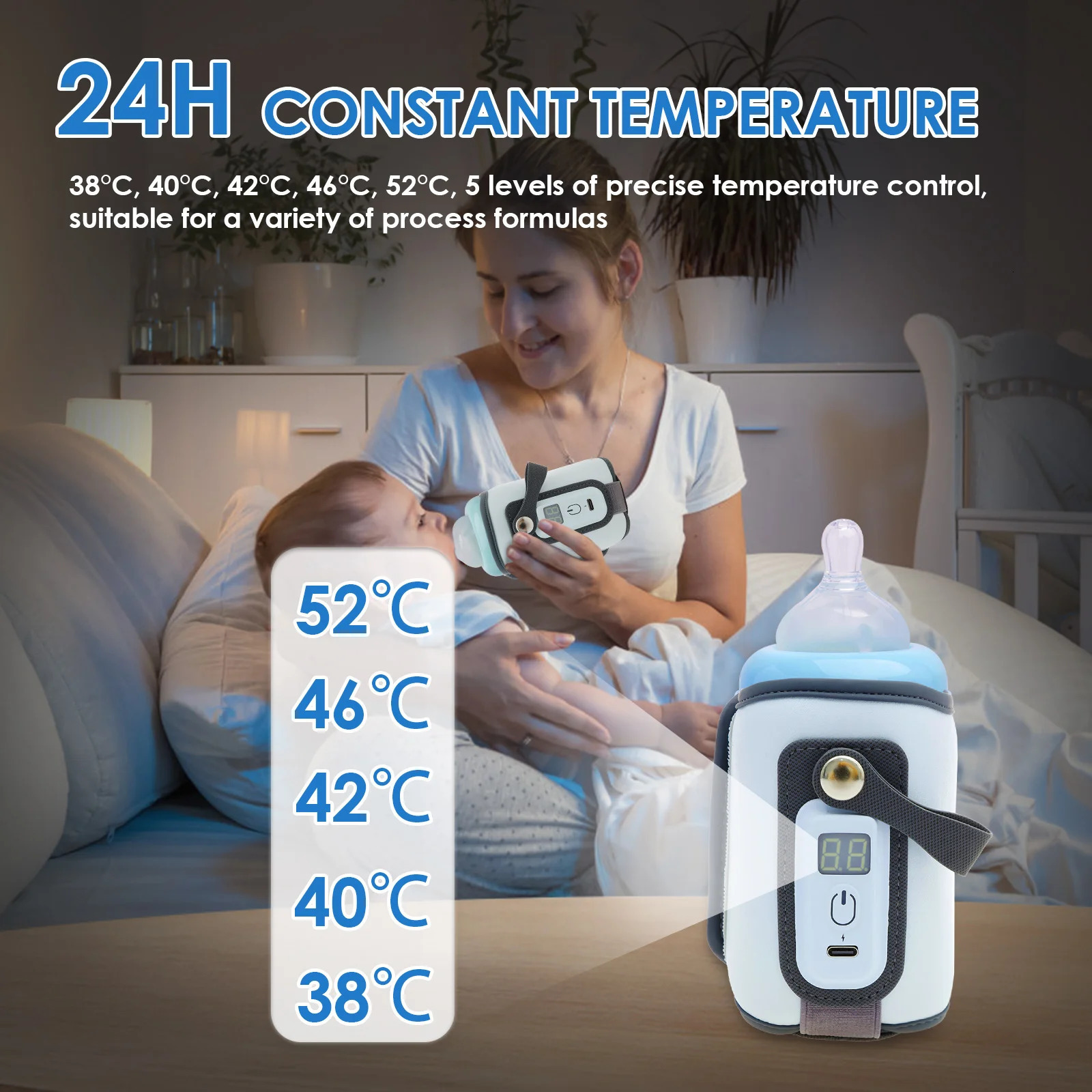 Baby Bottle Warmer Insulated Bag PU Leather 5Speed Temperature Adjustment Milk USB Portable Car Travel 250117