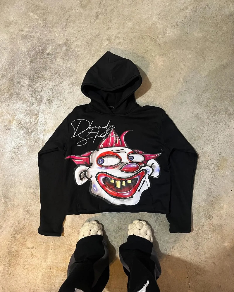 American Harajuku fashion cartoon letter print hoodie male y2k Goth punk couple Street trend casual loose oversized sweatshirt 250109